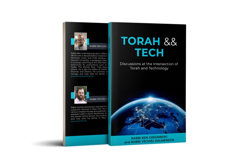 Front and back cover of Torah and Tech, a book about the intersection of Jewish wisdom and modern technology
