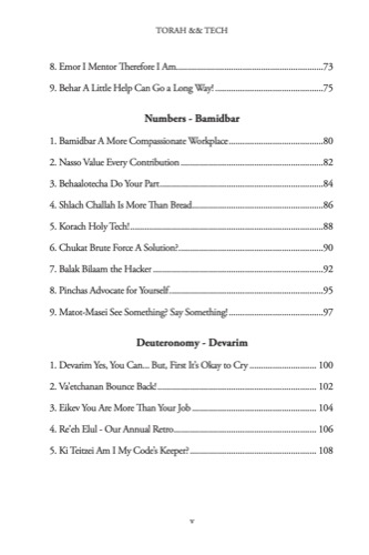 Table of Contents Page 3 - Torah and Tech chapter listings